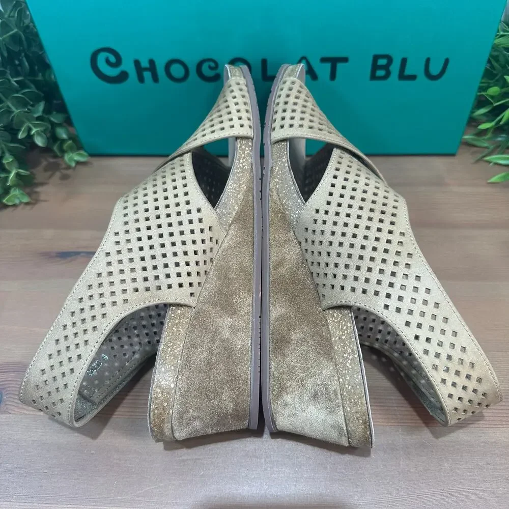 Chocolat Blu Women's‎ Theo Leather Wedge Sandals Size 9